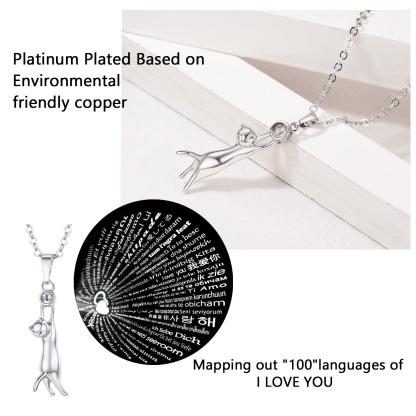 Copper Projection Cat Pendant Necklace Jewelry Gift for Women projection