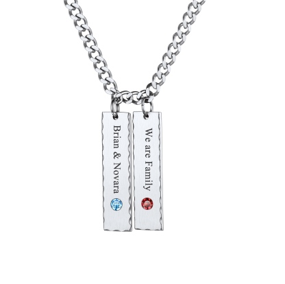 Personalized Birthstone Bar Necklaces with Names Engraved for Women