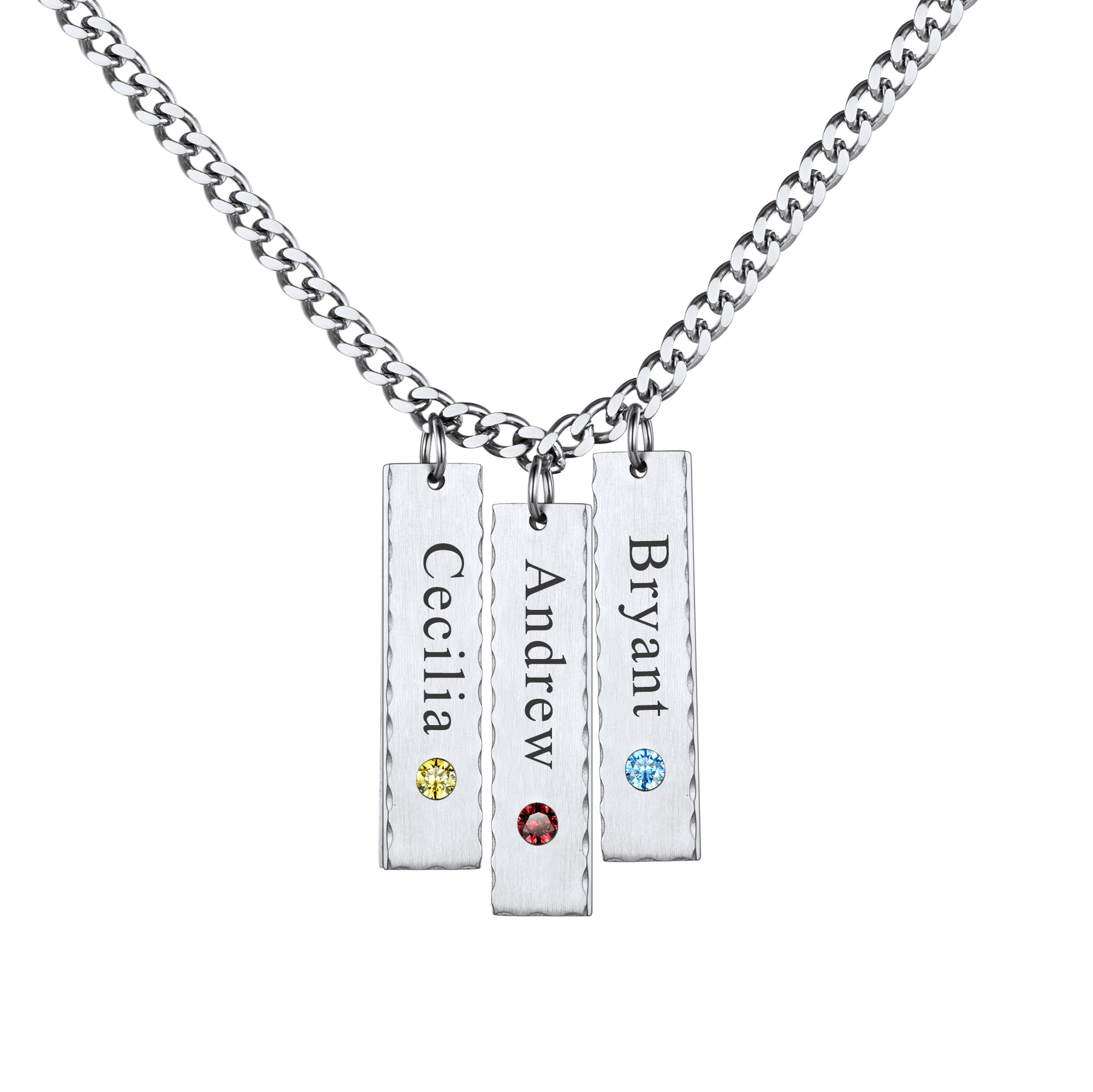 Personalized Birthstone Bar Necklaces with Names Engraved for Women