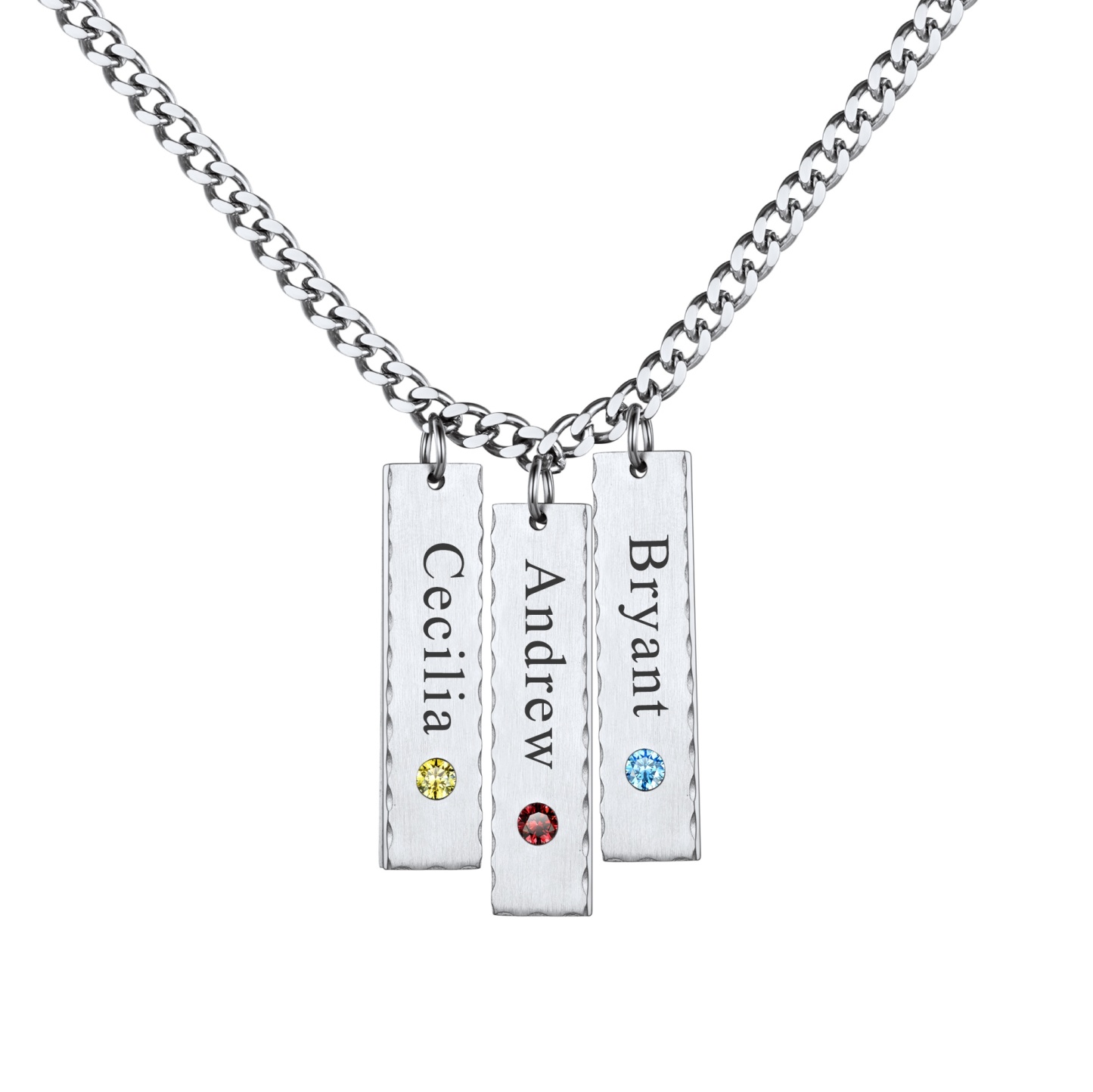 Personalized Birthstone Bar Necklaces with Names Engraved for Women