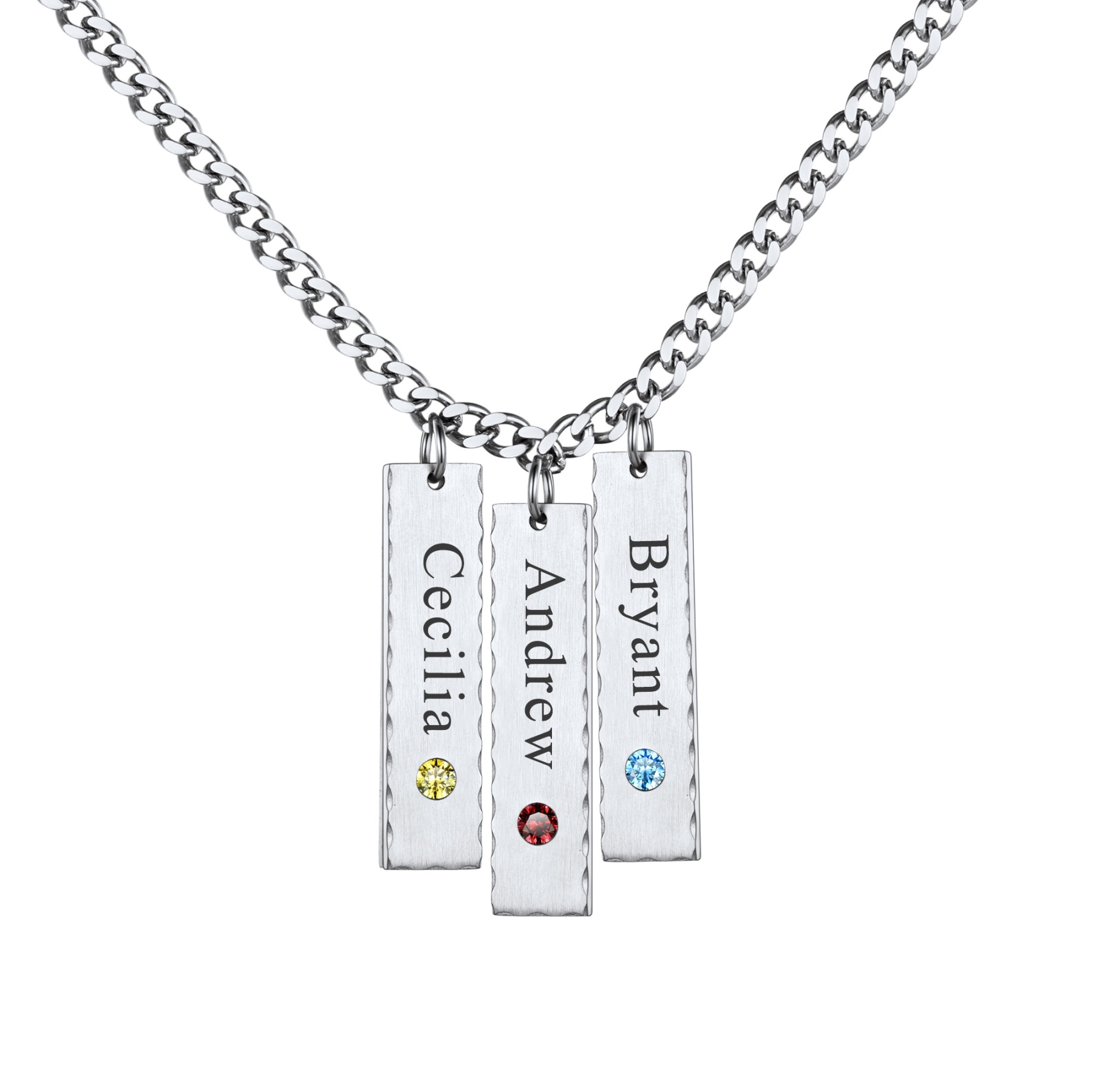 Personalized Birthstone Bar Necklaces with Names Engraved for Women