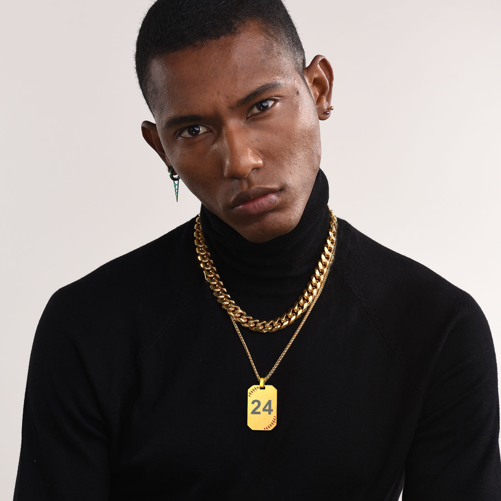 Custom Engraved Baseball Number Dog Tags Pendant Necklace for Men model