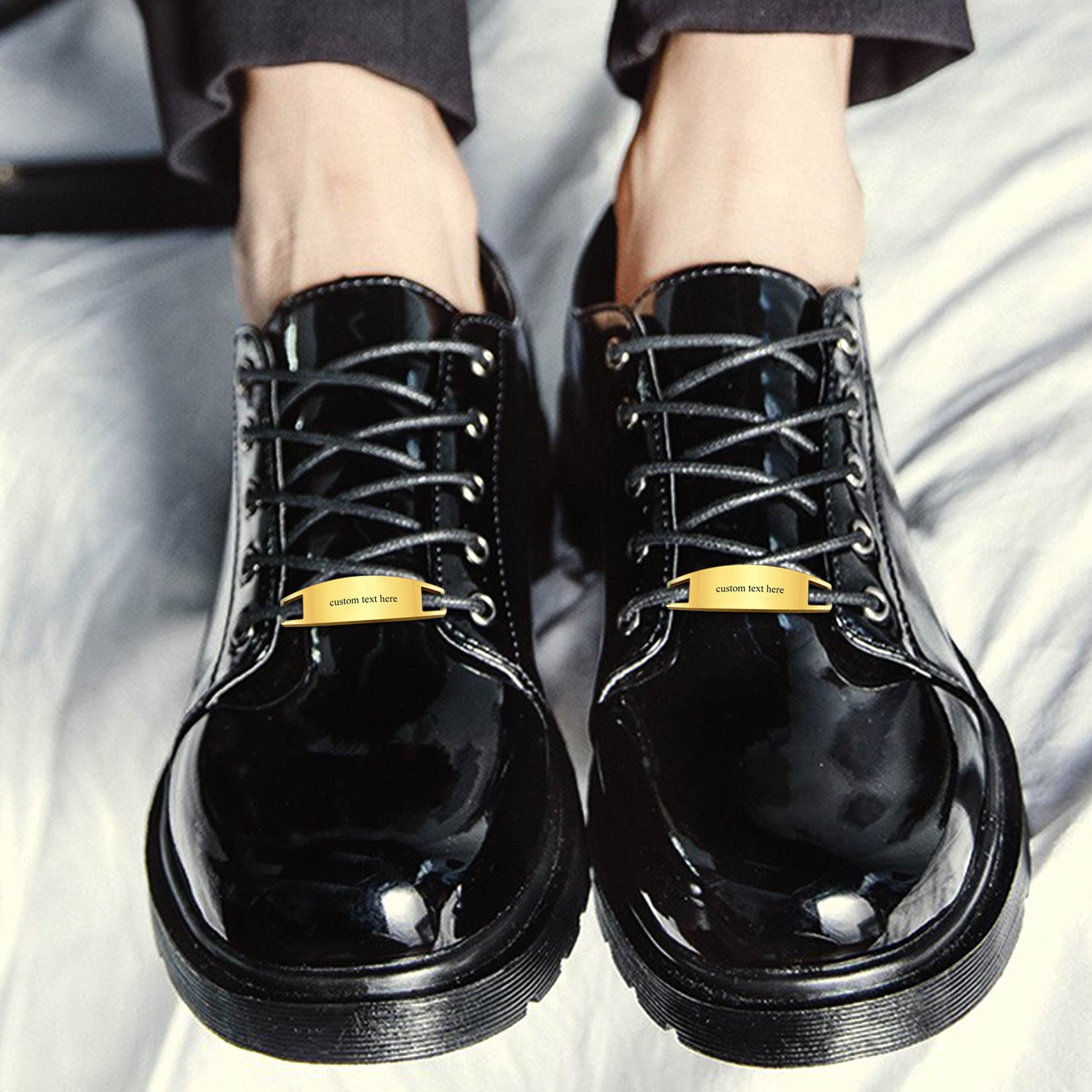 Personalized Engraved 2Pcs ShoeLace ID Tag Shoe Buckles for Men model gold