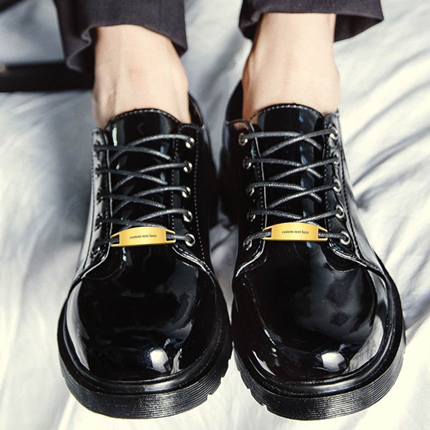 Personalized Engraved 2Pcs ShoeLace ID Tag Shoe Buckles for Men model gold