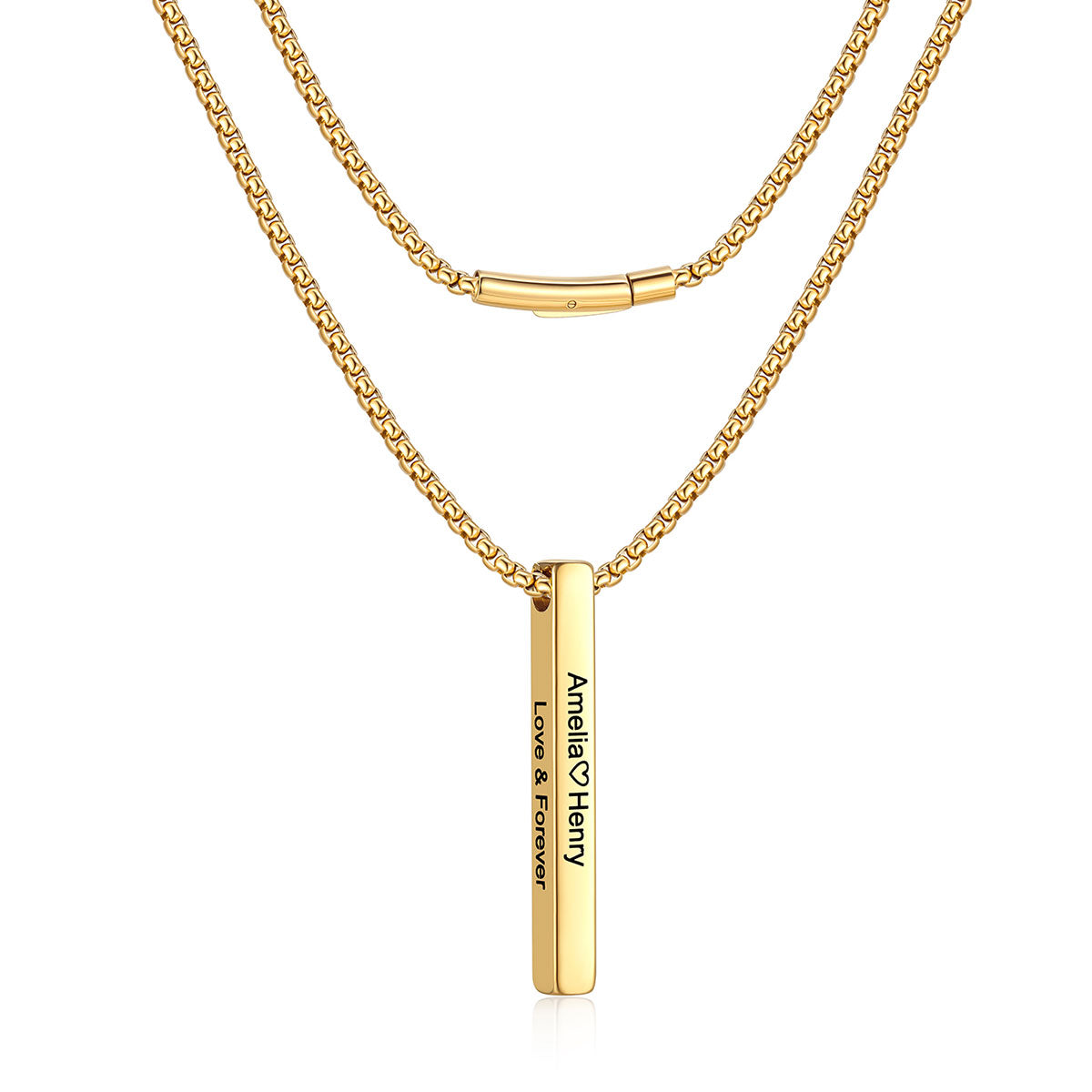 Engraved Vertical Pillar Bar Necklace for Men Women