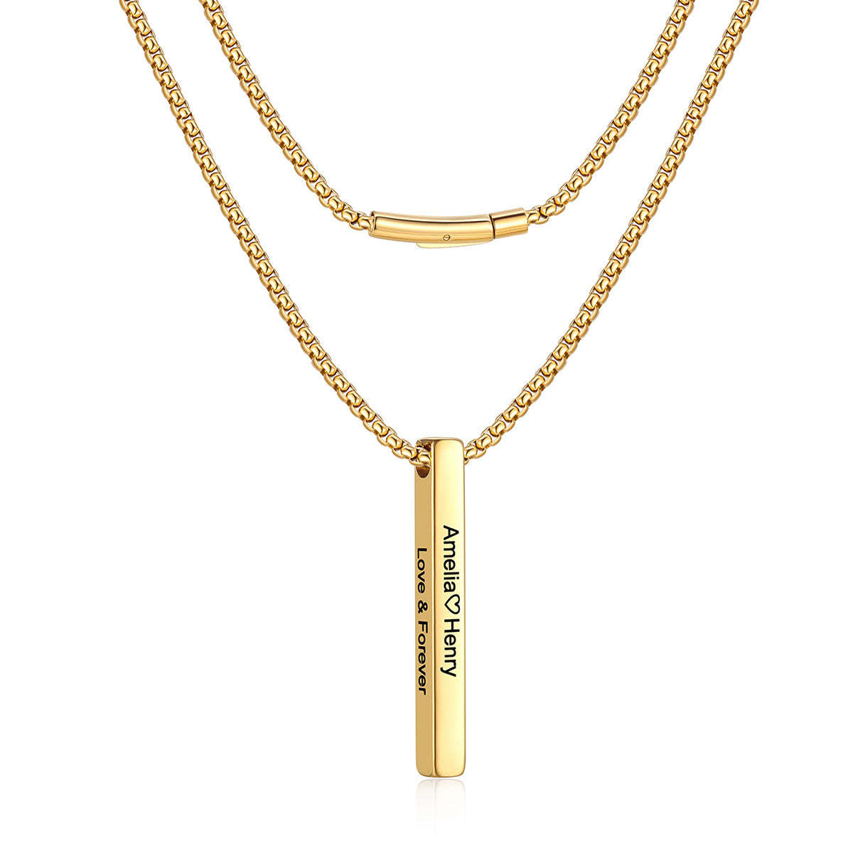 Engraved Vertical Pillar Bar Necklace for Men Women