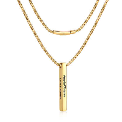 Engraved Vertical Pillar Bar Necklace for Men Women