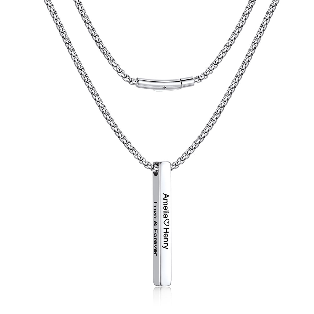 Engraved Vertical Pillar Bar Necklace for Men Women