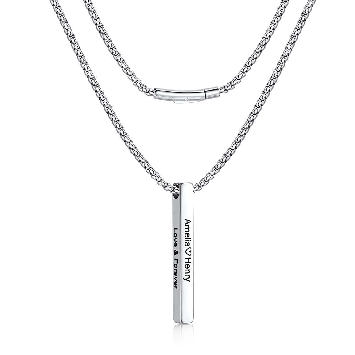 Engraved Vertical Pillar Bar Necklace for Men Women