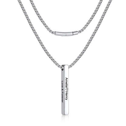 Engraved Vertical Pillar Bar Necklace for Men Women