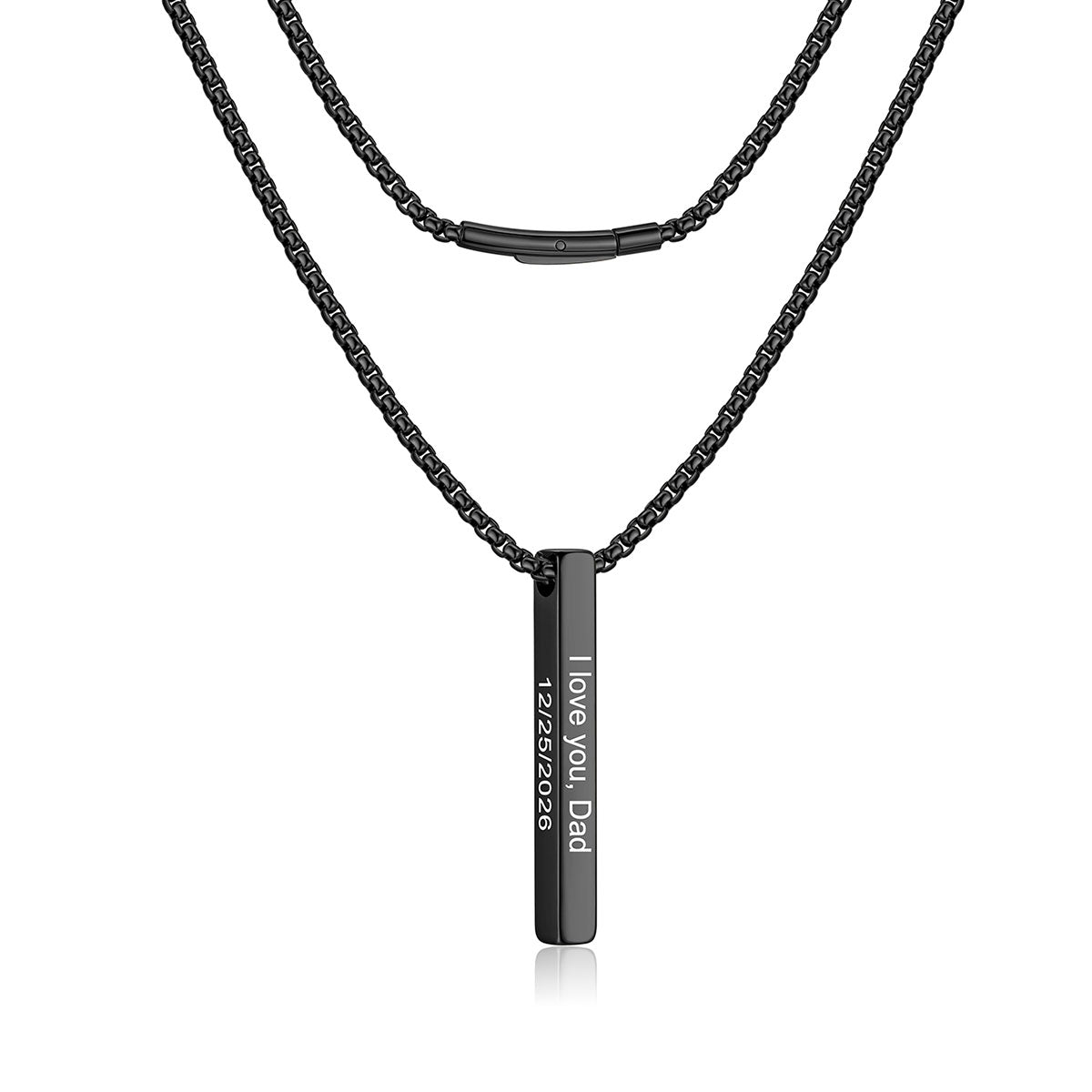 Engraved Vertical Pillar Bar Necklace for Men Women