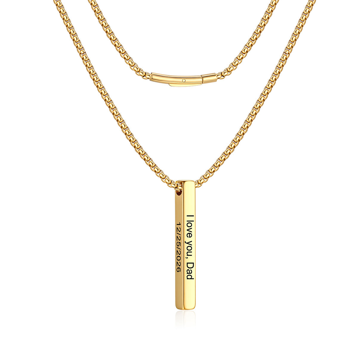 Engraved Vertical Pillar Bar Necklace for Men Women