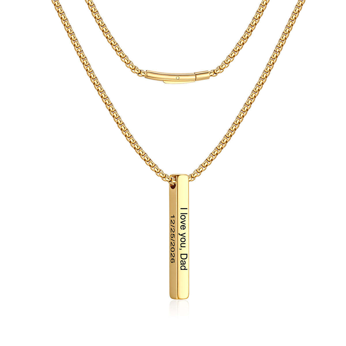 Engraved Vertical Pillar Bar Necklace for Men Women