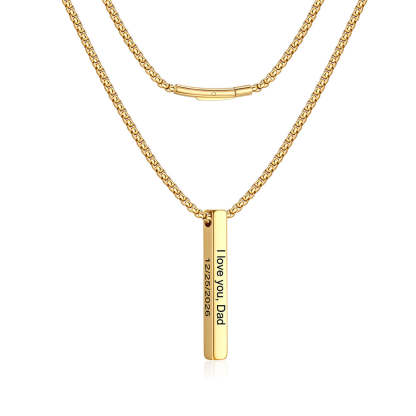 Engraved Vertical Pillar Bar Necklace for Men Women