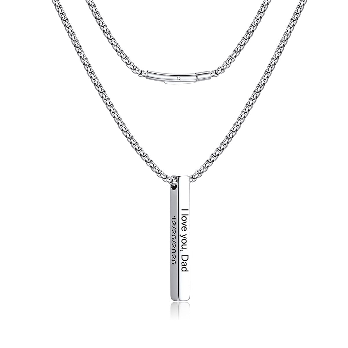 Engraved Vertical Pillar Bar Necklace for Men Women