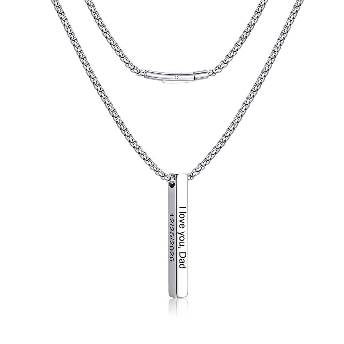 Engraved Vertical Pillar Bar Necklace for Men Women