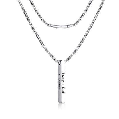 Engraved Vertical Pillar Bar Necklace for Men Women