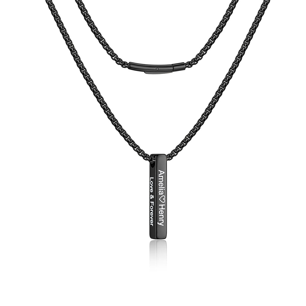 Engraved Vertical Pillar Bar Necklace for Men Women