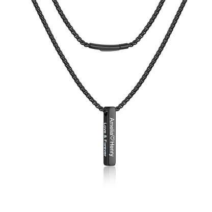 Engraved Vertical Pillar Bar Necklace for Men Women