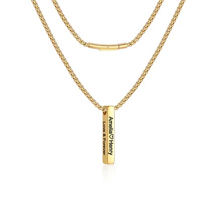 Engraved Vertical Pillar Bar Necklace for Men Women
