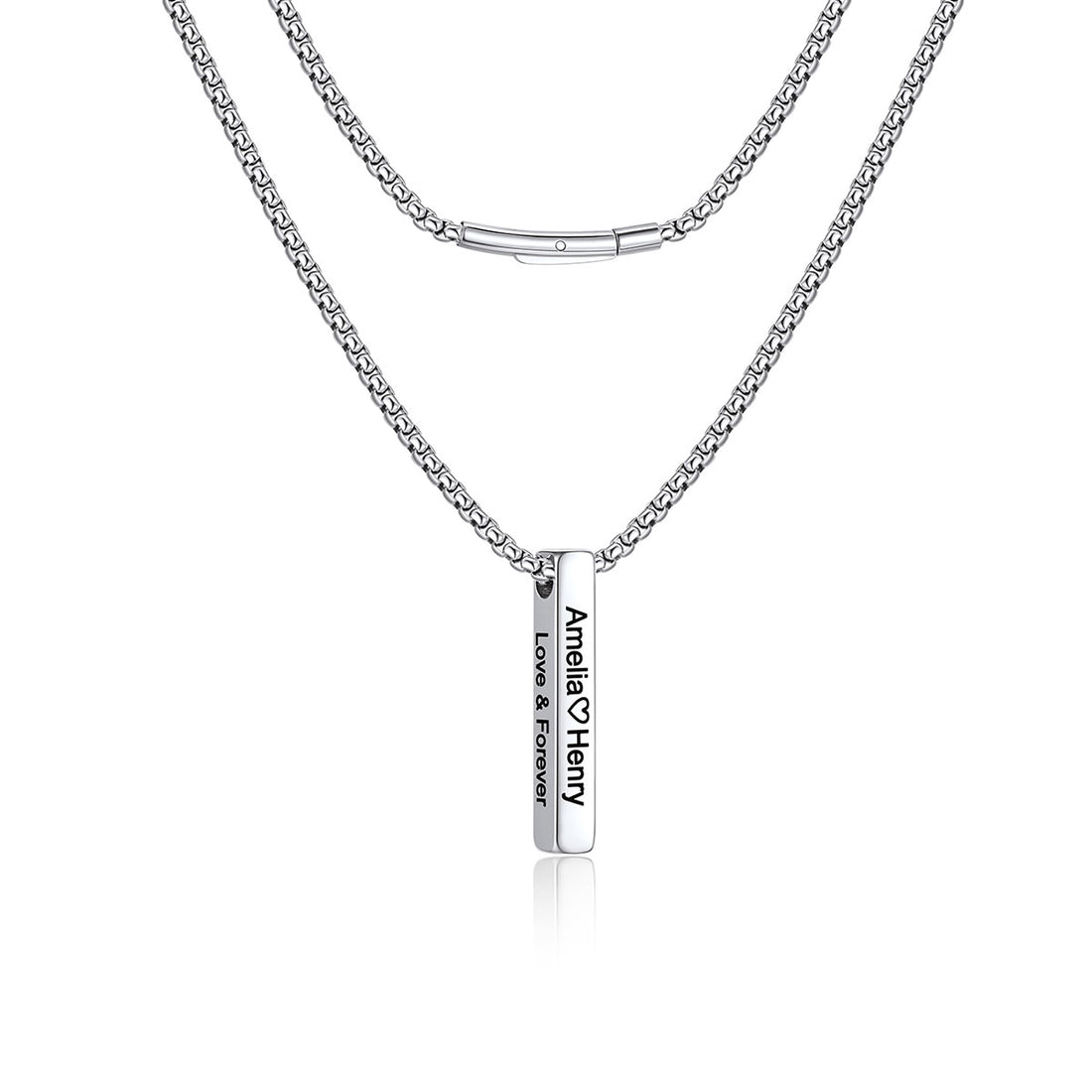 Engraved Vertical Pillar Bar Necklace for Men Women