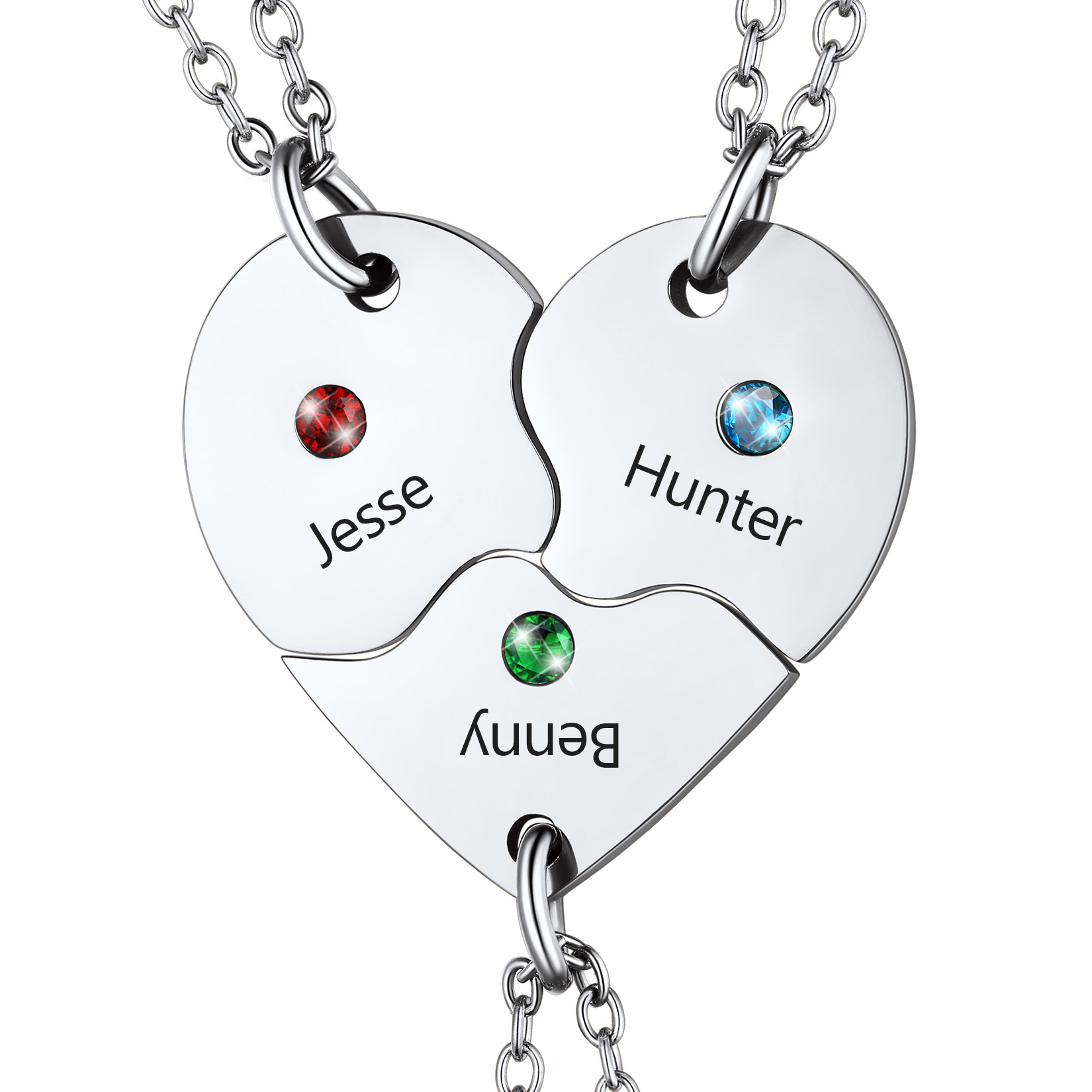 Personalized Name Birthstone Matching BFF Puzzle Heart Pendant Necklace 3 silver