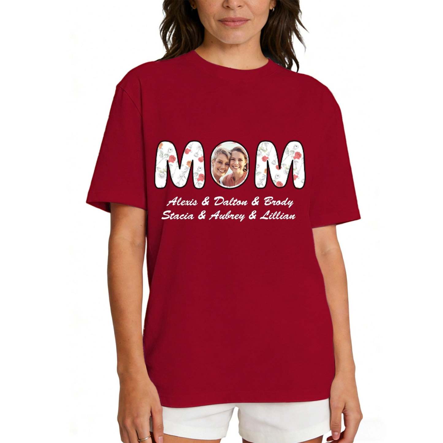 Personalized Mom T-Shirt with Kids' Names gift for mom  red
