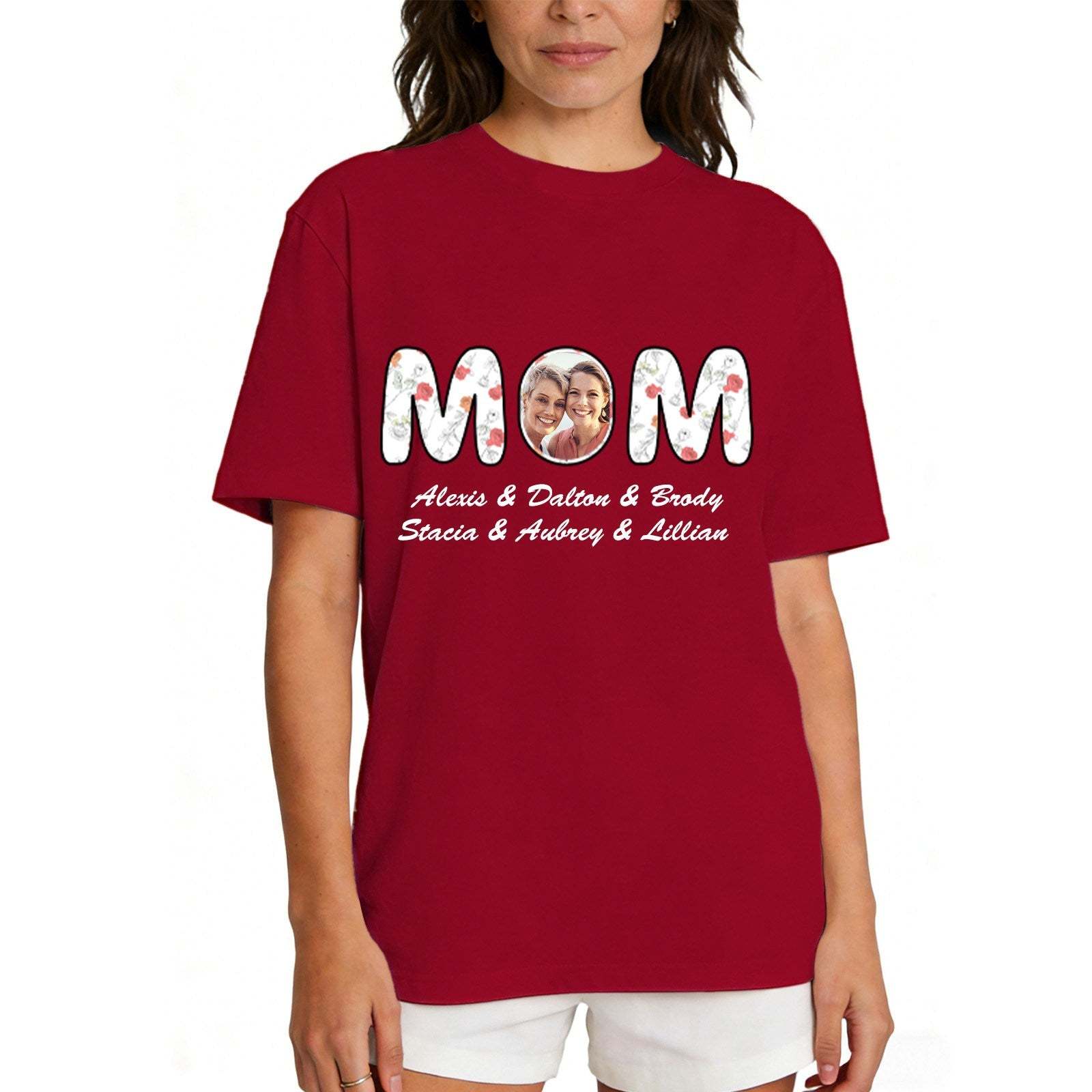 Personalized Mom T-Shirt with Kids' Names gift for mom  red