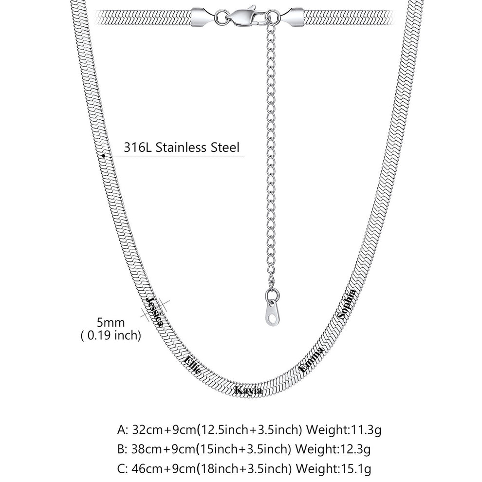 5mm Custom Engraved Multiple Names Herringbone Chain Necklace  Size