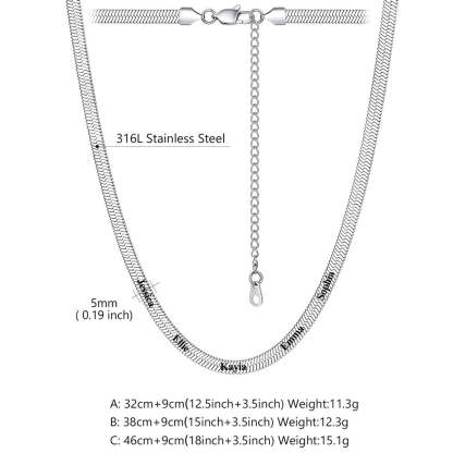 5mm Custom Engraved Multiple Names Herringbone Chain Necklace  Size