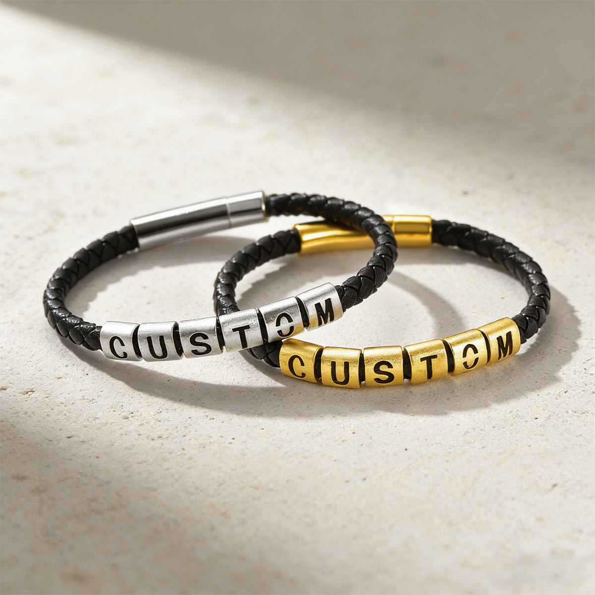 Personalized Gift Leather Bracelet with Initial Beads Name