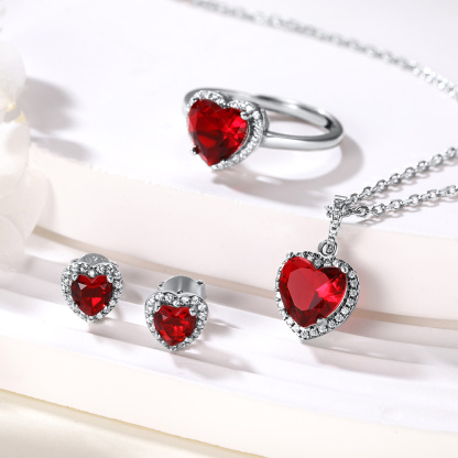 Sterling Silver Heart Halo Created Birthstone Pendant Necklace