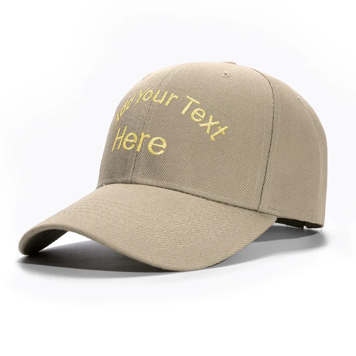 Custom Khaki Hat Baseball Cap with Embroidery with Curved Text