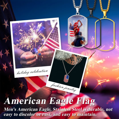 Custom Photo American Flag Patriotic Dog Tag Pendant Necklace for Men