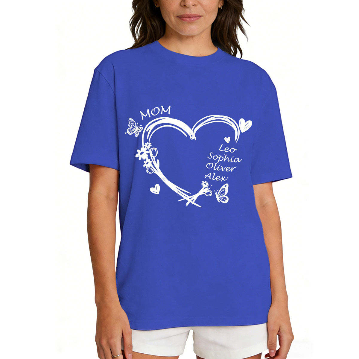 Personalized Heart & Name T-Shirt for Mom Royal Blue