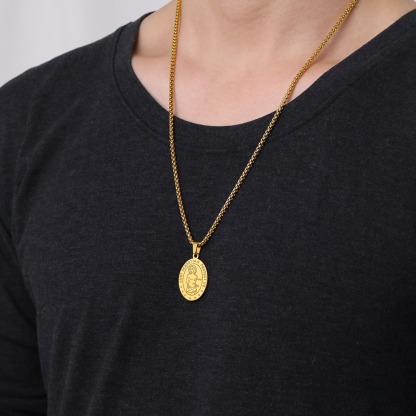 Custom Name Engraved Saint Sebastian Necklace for Women model