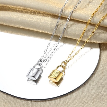 Lock Initial Necklace for Women Stainless Steel Paperclip Chain Padlock color