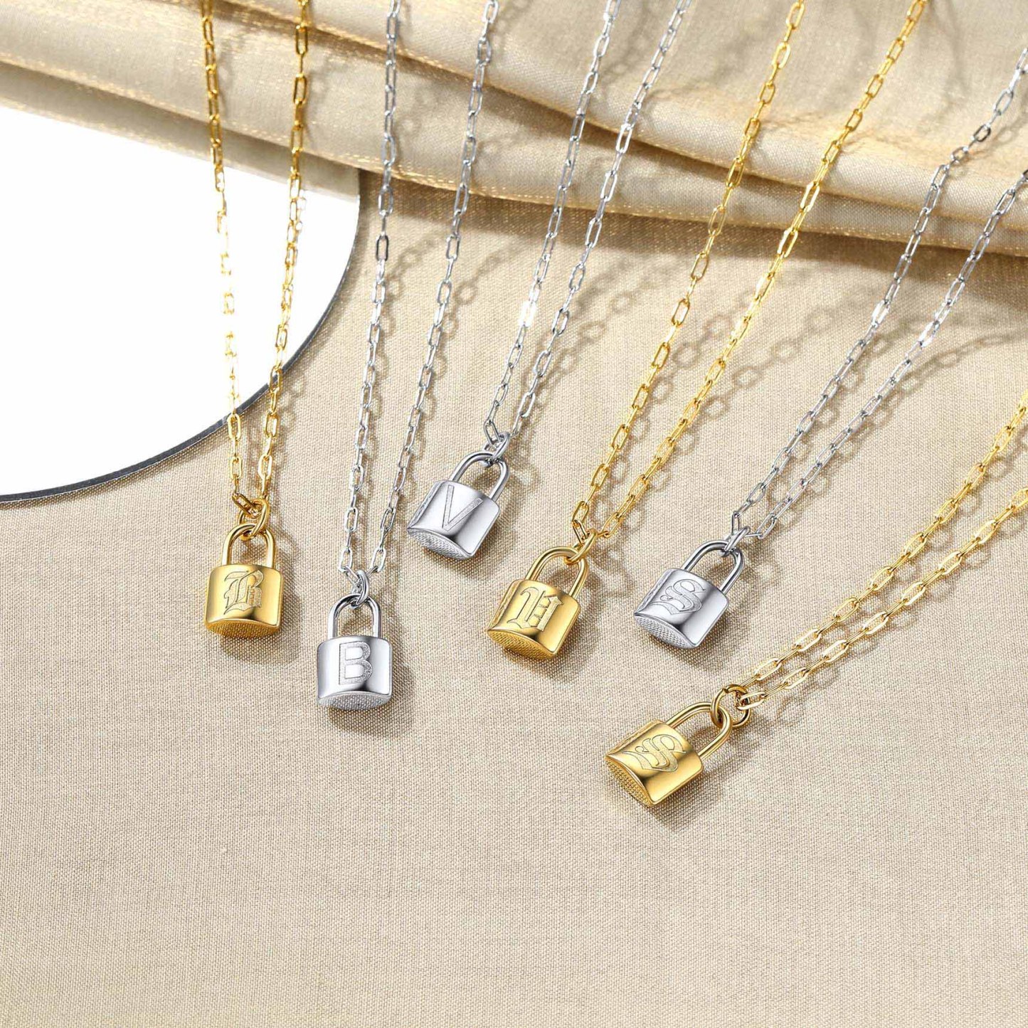 Lock Initial Necklace for Women Stainless Steel Paperclip Chain Padlock color