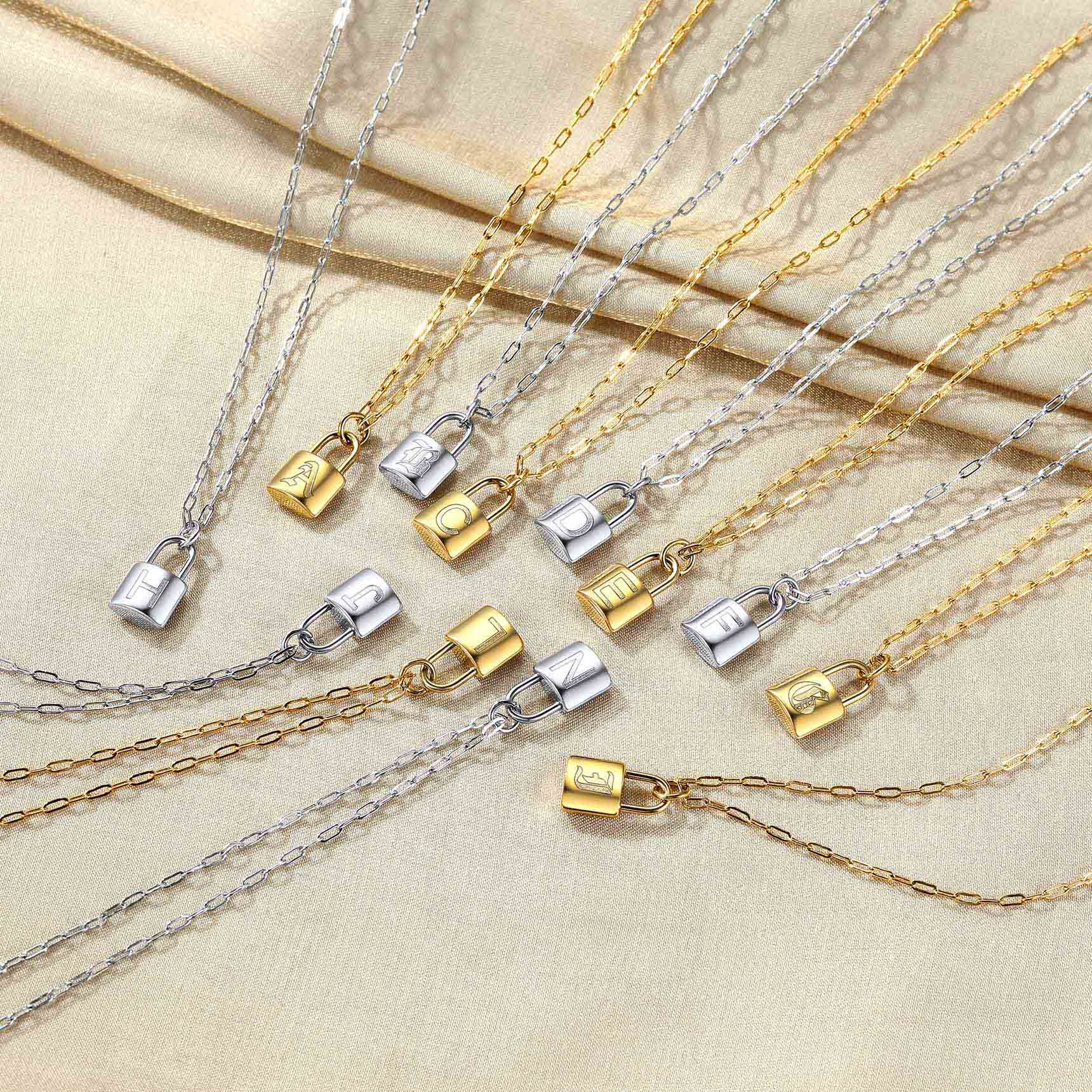 Lock Initial Necklace for Women Stainless Steel Paperclip Chain Padlock color