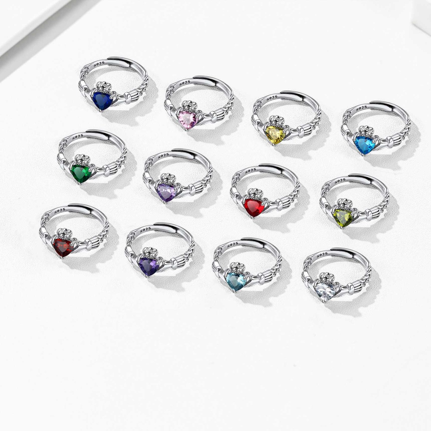  Adjustable Sterling Silver Heart Birthstone Ring collection
