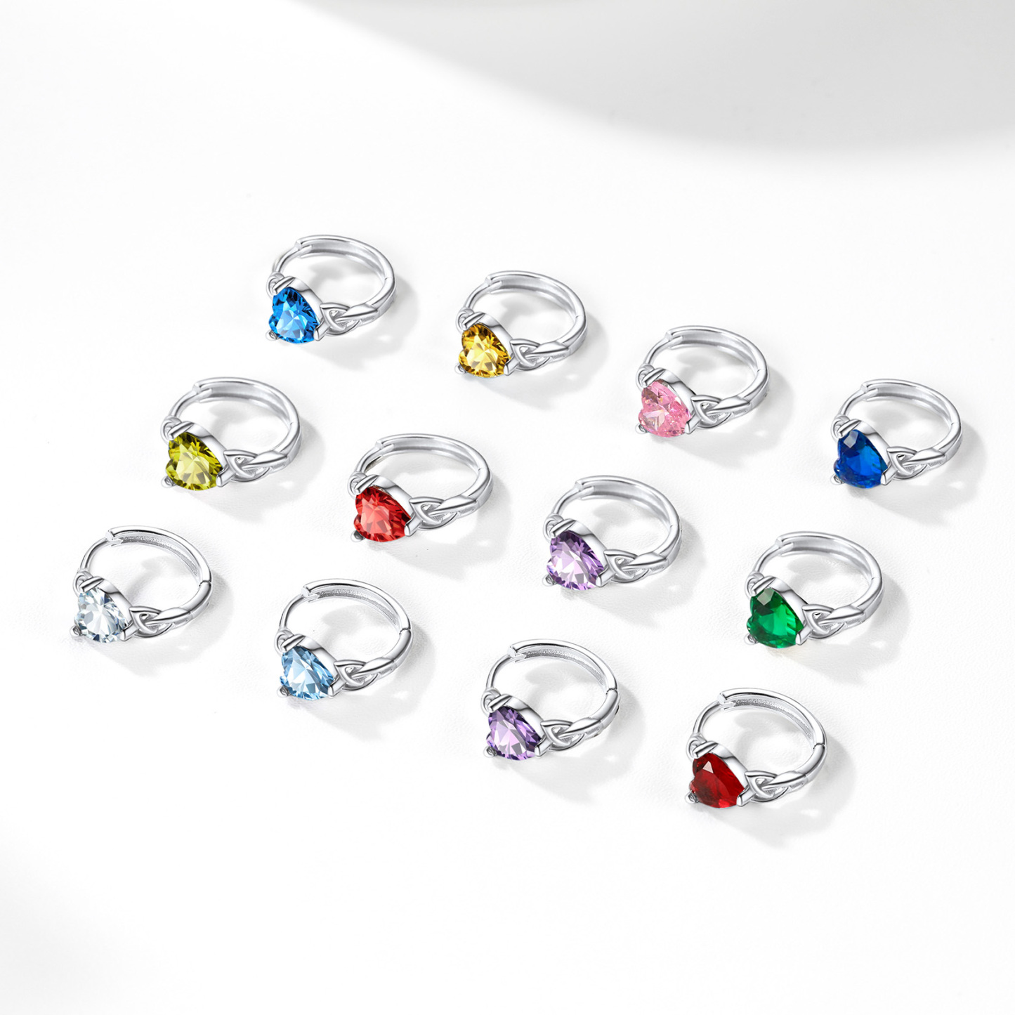  Birthstone 925 Sterling Silver Heart Hoop Earrings for Women color