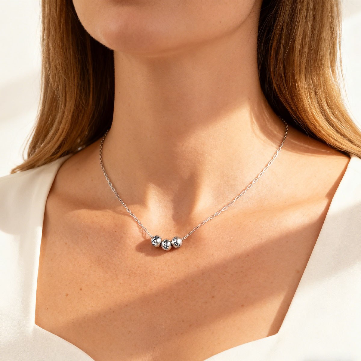 Personalized 1-8 Name Bead Ball Necklace for Women
