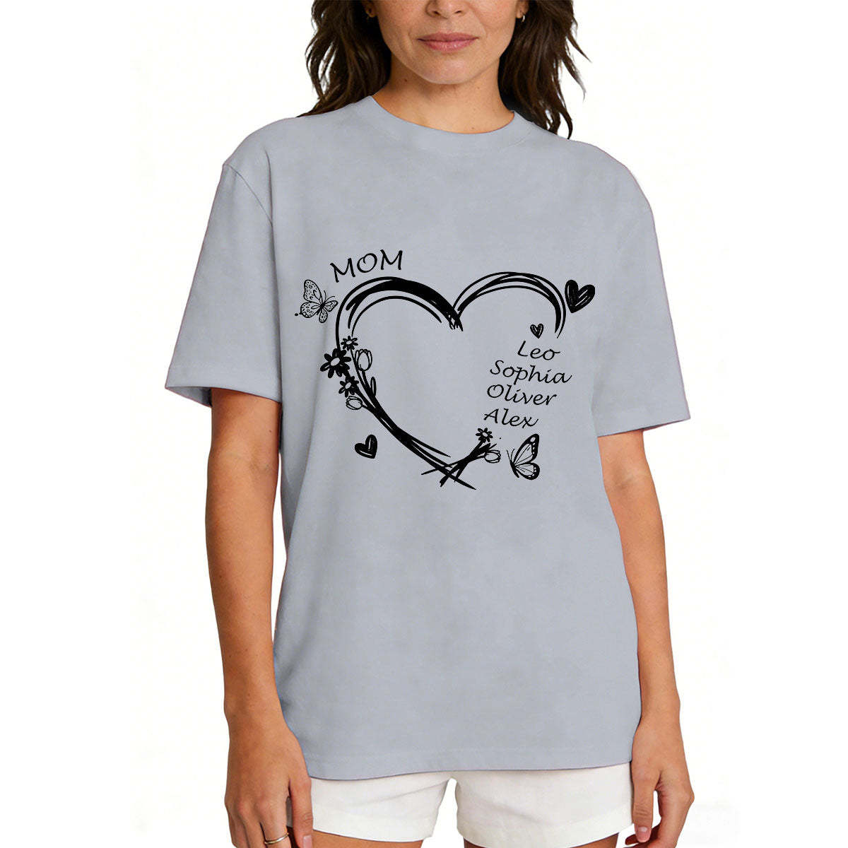 Personalized Heart & Name T-Shirt for Mom Grey