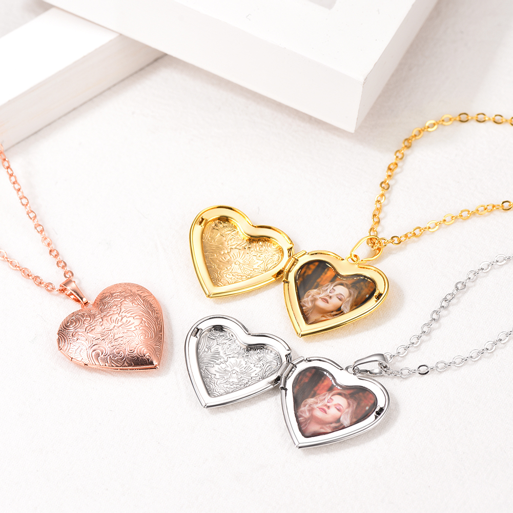 Personalized Heart Locket Necklace with Pictures Memorial Jewelry