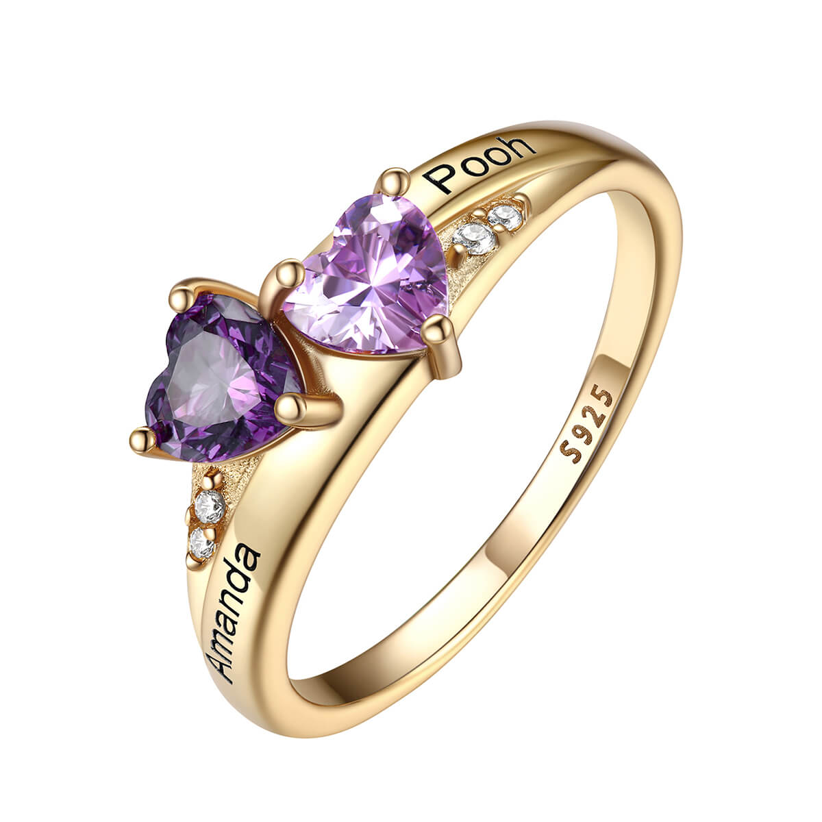 gold 2 birthstone ring for women