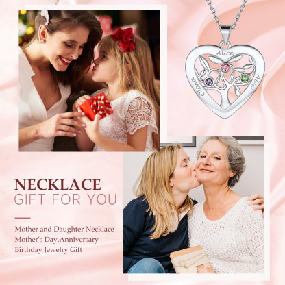 Birthstone Name Personalized Family Tree Necklace gift for mom