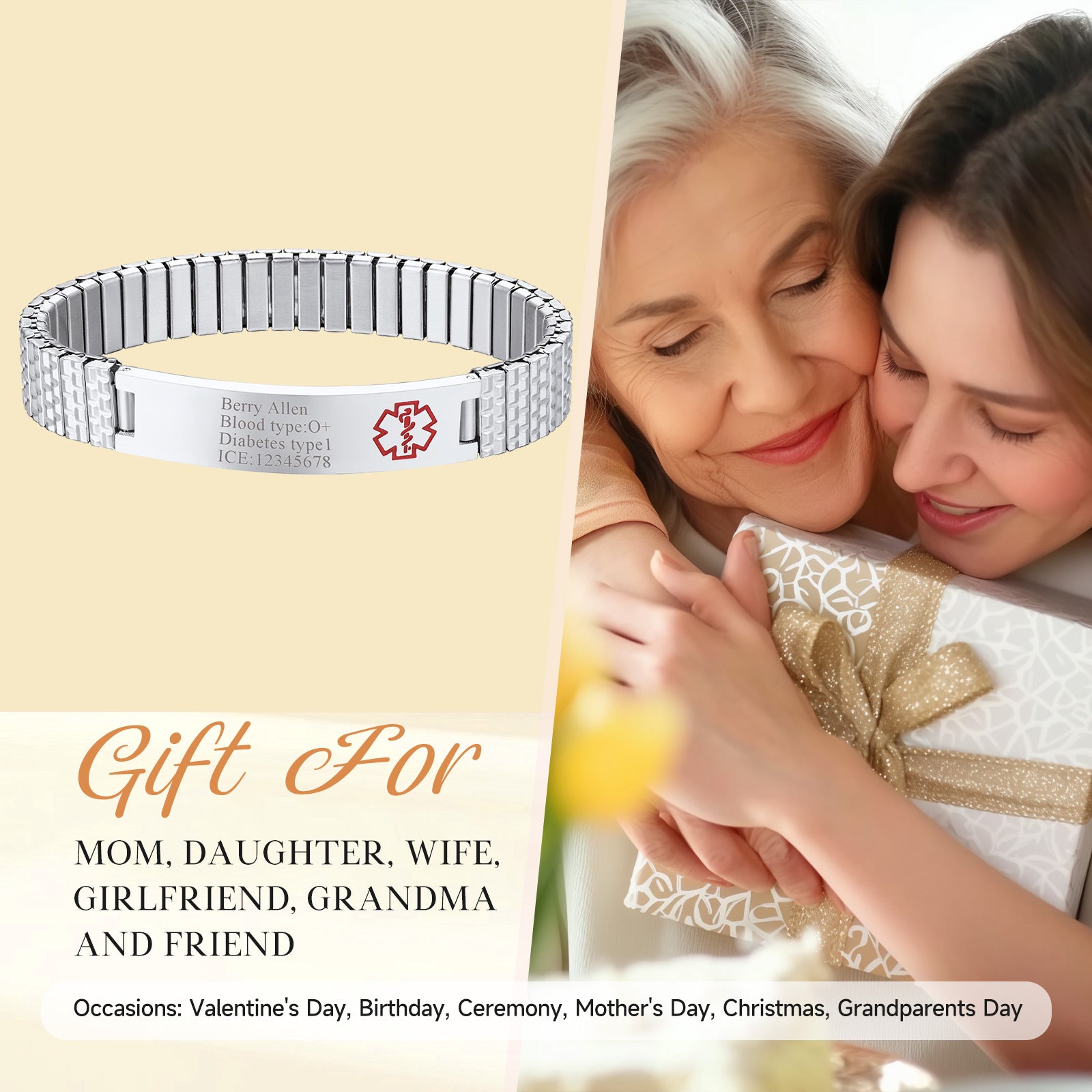 Custom Engraved Medical Alert ID Tags Bracelet gift