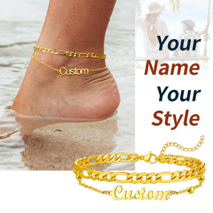 Custom Name Anklet with Figaro Chain for Women  fashion jewelry
