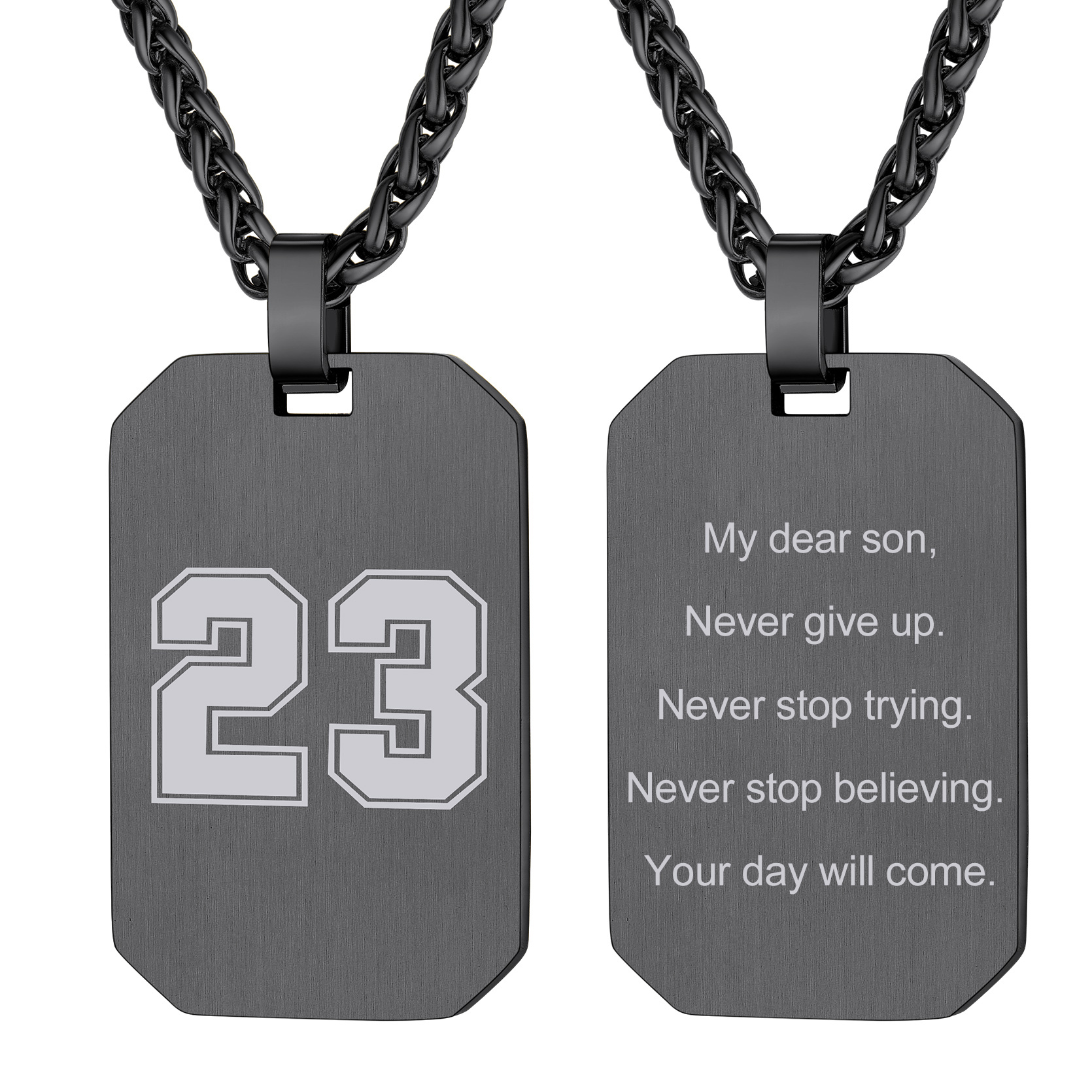 Customized Engraving Octagonal Dog Tag Necklace Black