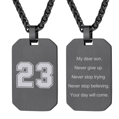 Customized Engraving Octagonal Dog Tag Necklace Black